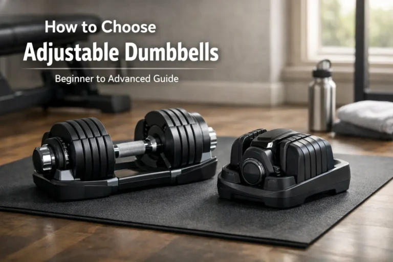 Adjustable dumbbells in a home gym showing plate-loaded and selectorized designs for a buying guide