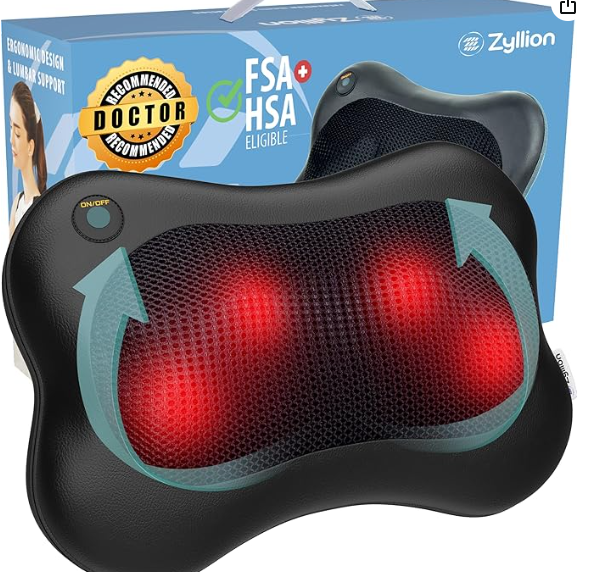 Shiatsu back and neck massager pillow for deep tissue relief