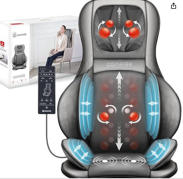 Heated chair back massager pad for full-body relaxation