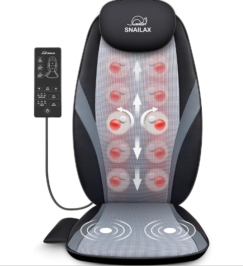 Full chair back massager pad with heat and rolling nodes