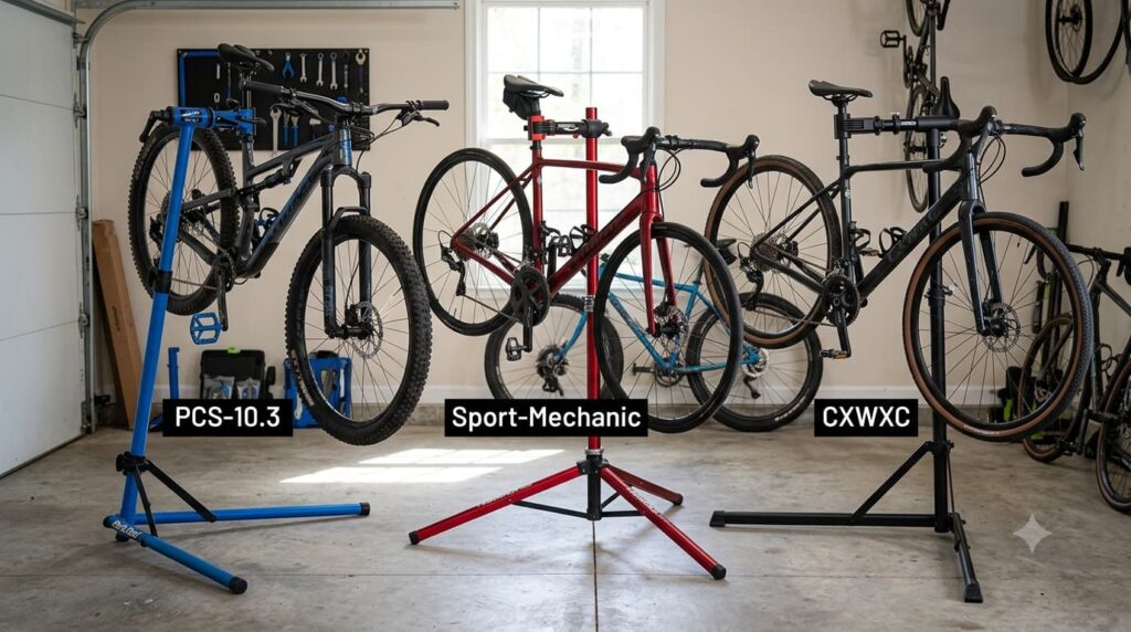 Park Tool PCS-10.3 vs Feedback Sports Sport-Mechanic vs CXWXC bike repair stands comparison