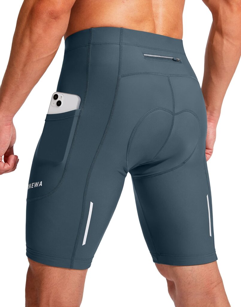 BIKEWA men's 3D padded cycling shorts with phone and zippered pockets