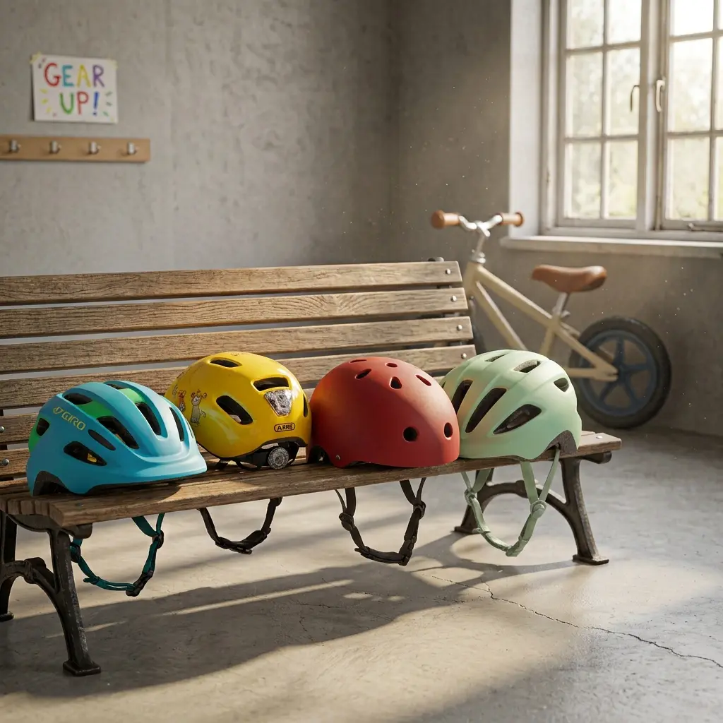 Toddler bike helmets compared, including Giro Scamp II MIPS, ABUS Smiley 3.0, and Bell Sidetrack II.