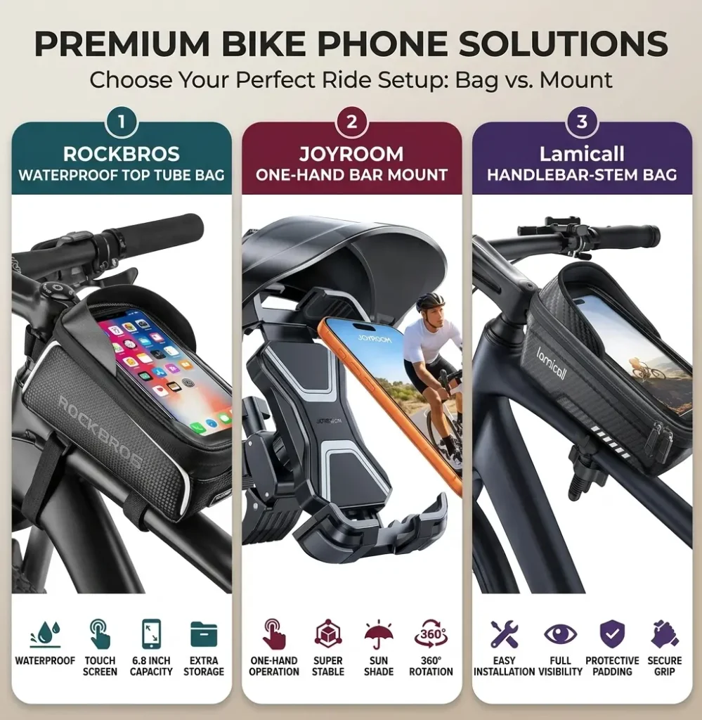 Comparison of waterproof and open bike phone holders