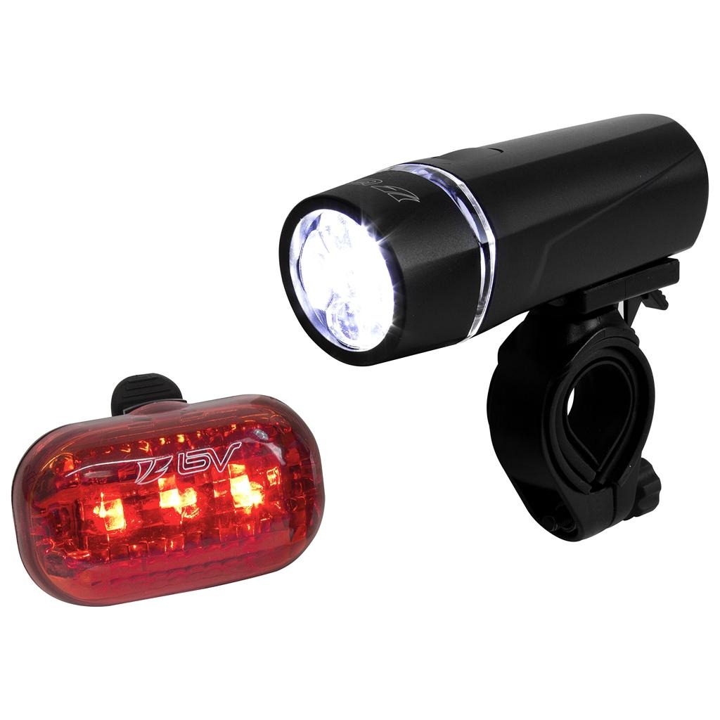 BV bicycle front and rear LED light set with quick-release mounts.