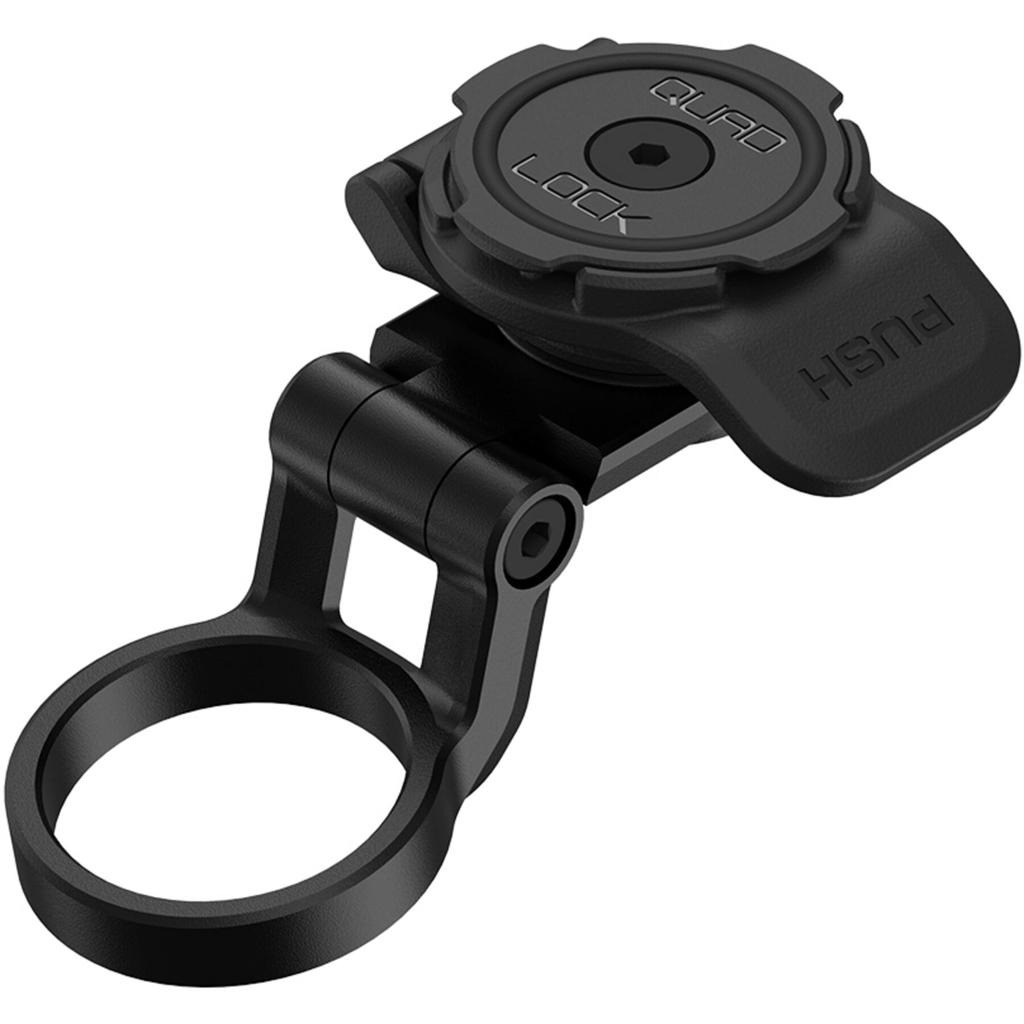 Quad Lock adjustable stem-cap phone mount positioned above a bicycle headset.